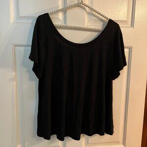 Aerie Ladies Black Wide Neck Open Back Casual Short Sleeve Top Size XL